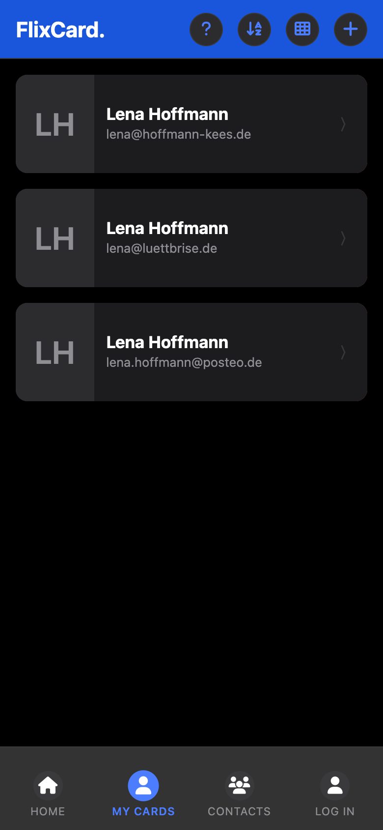 My Cards: three cards of Lena Hoffmann