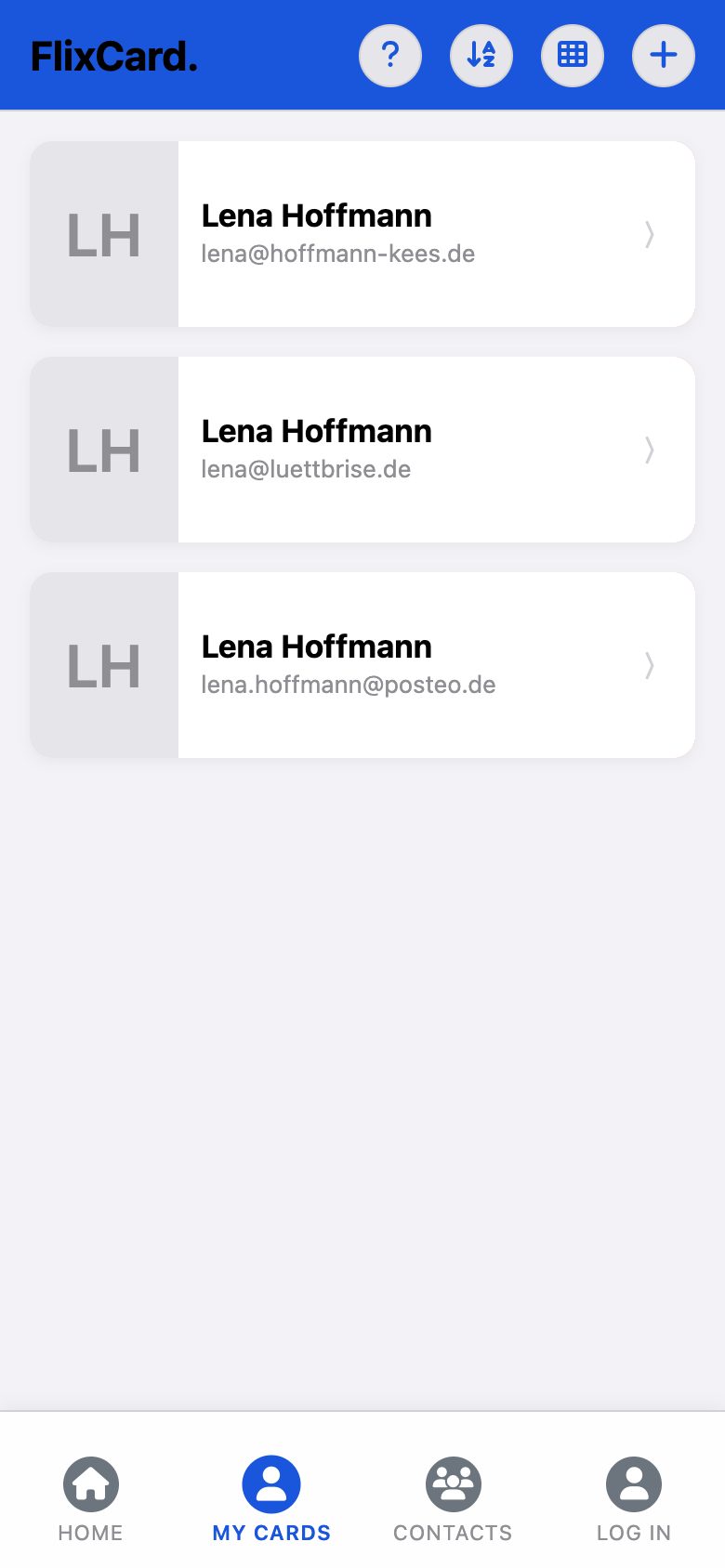 My Cards: three cards of Lena Hoffmann